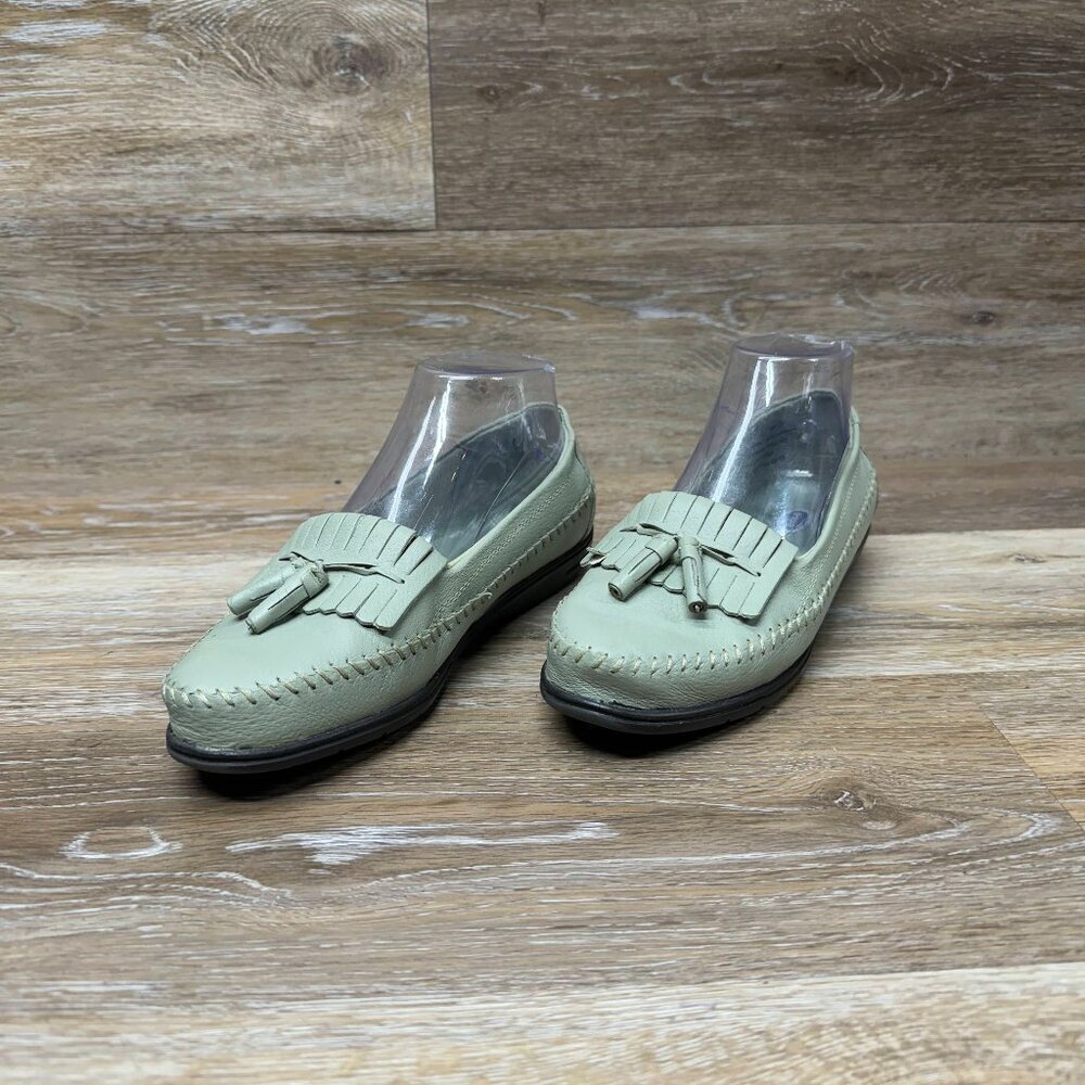 Dr Scholl's Moss Green Leather Tassel Loafers Women's Size 7